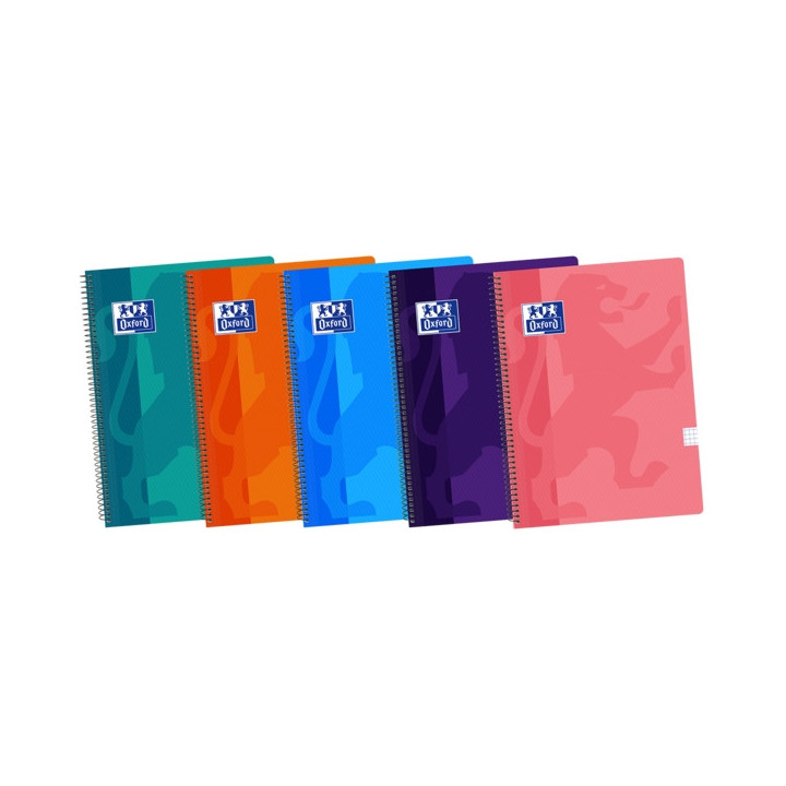 Oxford School Classic Cuaderno Espiral - Tapa de Plastico - Folio 4x4 con Margen - 80 Hojas - Colores Surtidos