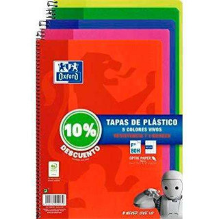 Oxford Classic Pack de 5 Cuadernos Espiral Formato Folio Cuadriculado 4x4mm - 80 Hojas - Tapa de Plastico - Colores Vivos Surti