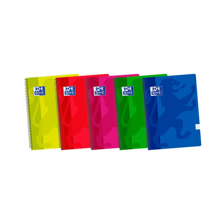 Oxford School Classic Fº Cuaderno Espiral - Tapa de Plastico Resistente - Cuadricula 5x5 con Margen - 80 Hojas - Colores Surti