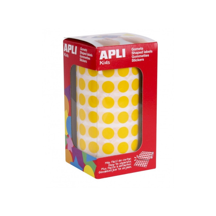 Apli Rollo de Gomets Redondos Adhesivo Permanente - 5.192 Gomets - Faciles de Separar - Adhesivo Base Agua - Materiales Recicla