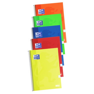 Oxford School Classic Write&Erase Cuaderno Espiral Folio 80 Hojas Cuadricula 4x4mm con Margen - Tapa Extradura - Colores Surtid