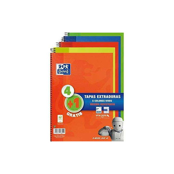 Oxford Classic Write & Erase Pack 5 Cuadernos Espiral Formato Folio Cuadriculado 4x4mm - 80 Hojas - Tapas Extraduras con Pizarr