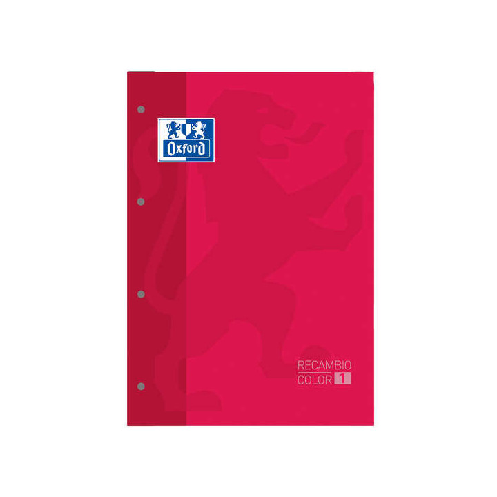 Oxford School Classic Recambio Encolado A4 80 Hojas Cuadricula 5x5 - Recuadro del Color de la Tapa - Tapa Color Rojo