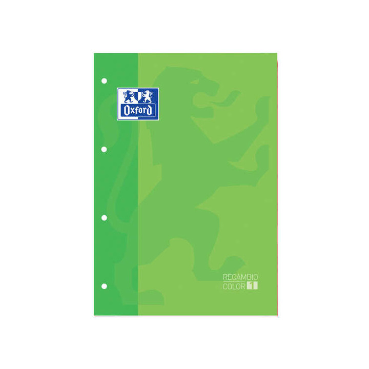 Oxford School Classic Recambio Encolado A4 80 Hojas Cuadricula 5x5 - Recuadro del Color de la Tapa - Tapa Color Verde