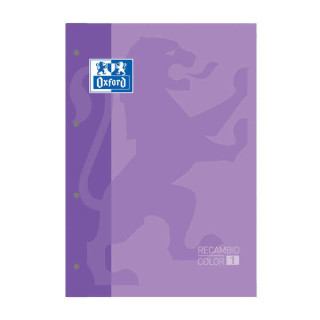 Oxford School Classic Recambio Encolado A4 80 Hojas Cuadricula 5x5 - Recuadro del Color de la Tapa - Tapa Color Malva