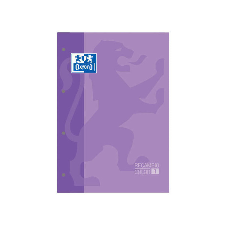 Oxford School Classic Recambio Encolado A4 80 Hojas Cuadricula 5x5 - Recuadro del Color de la Tapa - Tapa Color Malva
