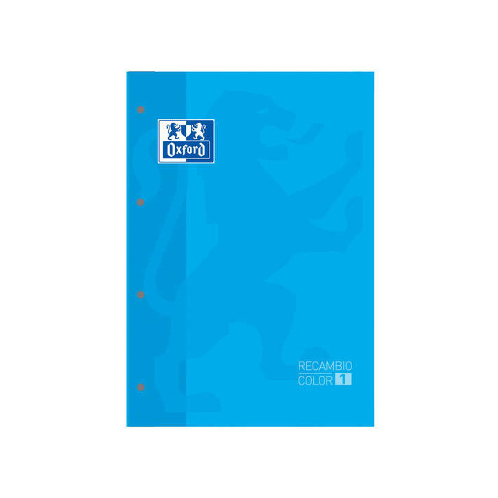 Oxford School Classic Recambio Encolado A4 80 Hojas Cuadricula 5x5 - Recuadro del Color de la Tapa - Tapa Color Turquesa