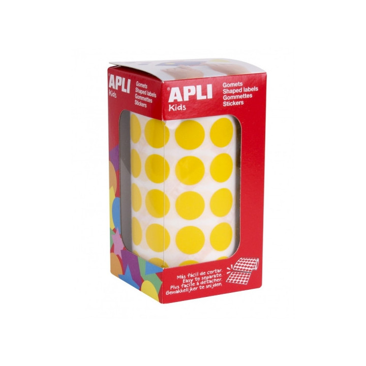 Apli Rollo de 2.832 Gomets Redondos Ø 15mm - Adhesivo Permanente Base Agua - Libre de Disolventes - Color Amarillo