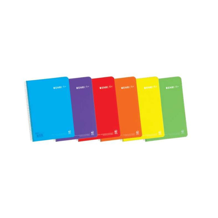 Enri Plus Cuaderno Espiral Formato Folio Liso - 80 Hojas 90gr - Cubierta de Plastico - Colores Surtidos