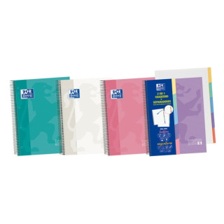 Oxford Europeanbook A5+ Cuaderno Espiral 100 Hojas Cuadricula 5x5 - Tapa Extradura Acabado Brillante - 5 Pestañas Troqueladas