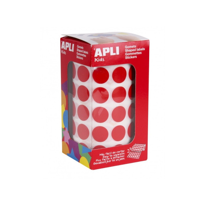 Apli Rollo de Gomets Redondos Ø 15mm - Adhesivo Permanente - 2.832 Gomets - Adhesivo Base Agua - Libre de Disolventes - Color