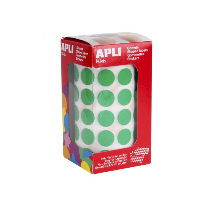 Apli Rollo de Gomets Redondos Ø 15mm - Adhesivo Permanente - 2.832 Gomets - Adhesivo Base Agua - Libre de Disolventes - Color