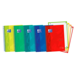 Oxford School Touch A5+ Europeanbook Libreta Espiral 120 Hojas Cuadricula 5x5 con Bandas de Color - Tapa Extradura con Tacto Su