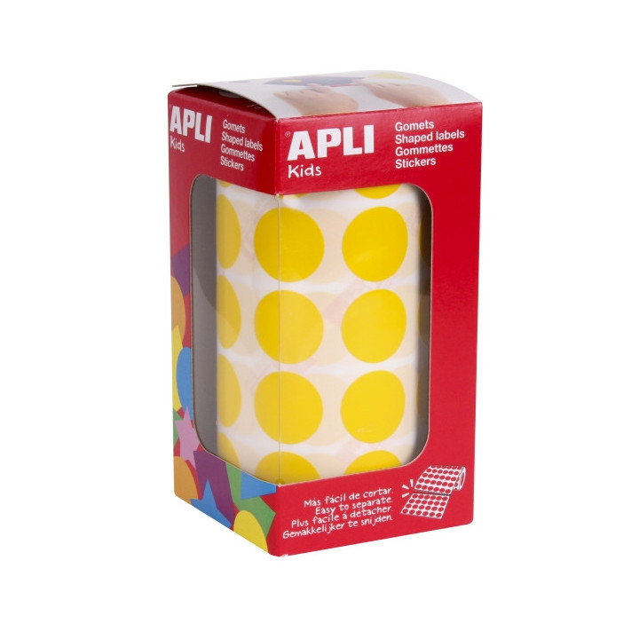Apli Rollo de 1.770 Gomets Redondos Ø 20mm - Adhesivo Permanente con Base de Agua - Libre de Disolventes - Color Amarillo