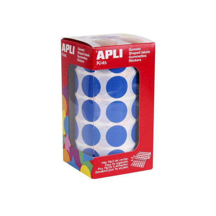 Apli Rollo de 1770 Gomets Redondos Azules - Ø 20mm - Adhesivo Permanente - Desarrolla Habilidades y Capacidades en Niños