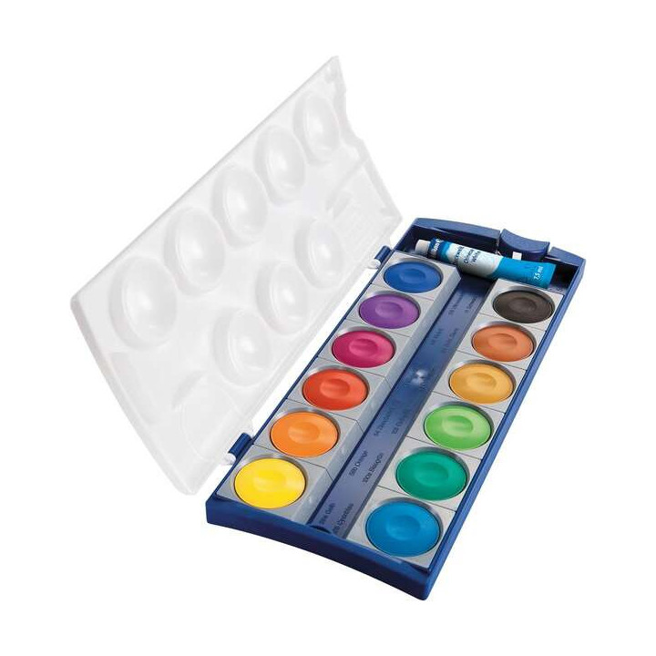 Pelikan Acuarelas Opacas 735/K12 Caja 12 Pocillos + 1 Tubo Blanco - Colores Intensos y Faciles de Diluir - Resistente a la Luz