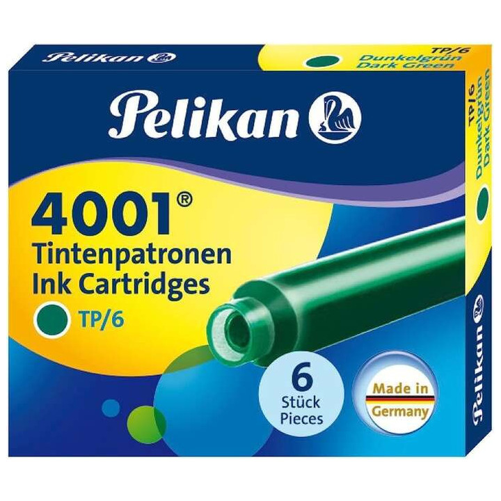 Pelikan Caja de 6 Cartuchos 4001 TP/6 - Recambio para Pluma Estilografica - Color Verde Oscuro