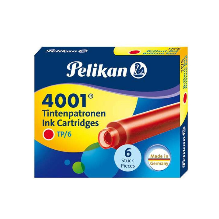 Pelikan Caja de 6 Cartuchos 4001 TP/6 - Compatible con Plumas Estilograficas Pelikan 4001 - Color Rojo