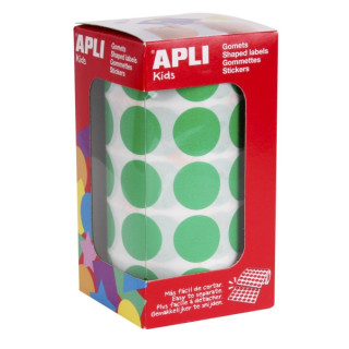 Apli Rollo de 1.770 Gomets Redondos Ø 20mm - Adhesivo Permanente con Base de Agua - Libre de Disolventes - Color Verde