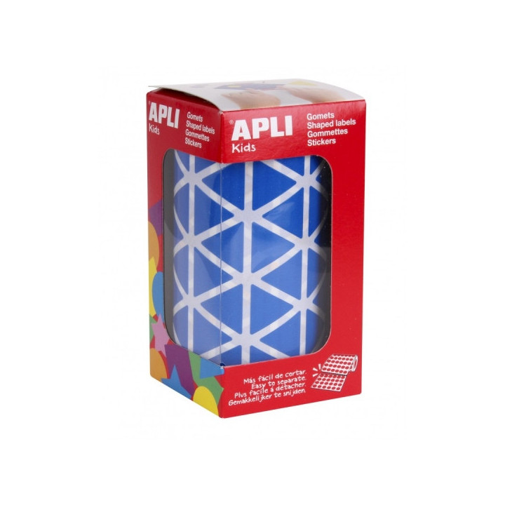 Apli Rollo de Gomets Triangulares - Adhesivo Permanente - 2.832 Gomets - Faciles de Separar - Adhesivo Base Agua - Color Azul