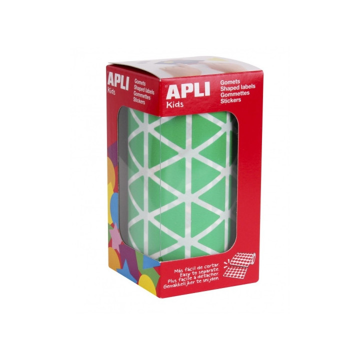Apli Rollo de Gomets Triangulares - Adhesivo Permanente - 2.832 Gomets - Adhesivo Base Agua  - Color Verde
