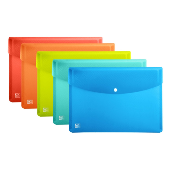 Oxford Urban A5 Sobre Portadocumentos de Plastico Rigido Translucido A5 - Capacidad hasta 40 Hojas - Cierre de Broche - Colores