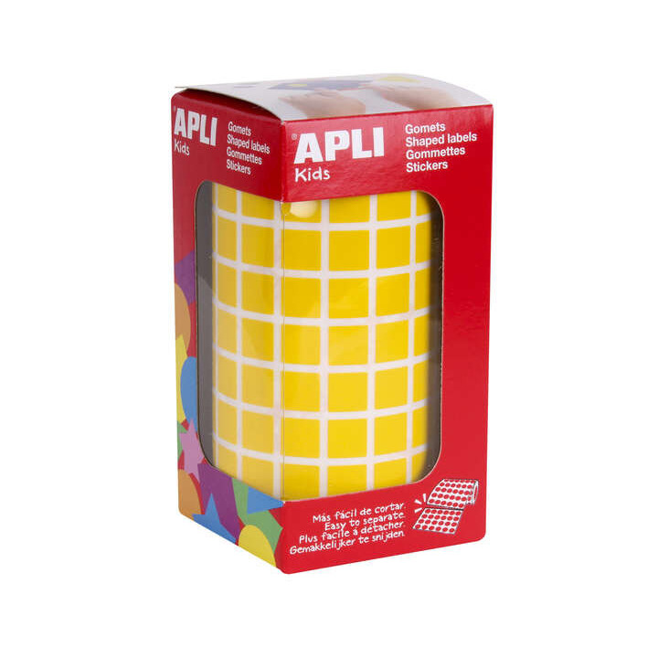 Apli Gomets Cuadrados Amarillos - 10x10mm - 59 Hojas Pretroqueladas - 6372 Gomets por Rollo - Ideal para Escuelas y Talleres In