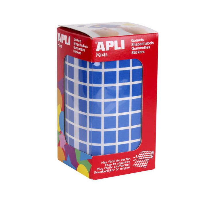 Apli Gomets Cuadrados Azules - 10x10mm - 59 Hojas Pretroqueladas - 6372 Gomets por Rollo - Ideal para Actividades Infantiles