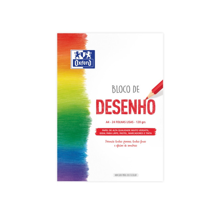 Oxford Dibujo Escolar Bloc Encolado A4 - Tapa Blanda/Contratapa Rigida - 24 Hojas 120gr - Papel Liso