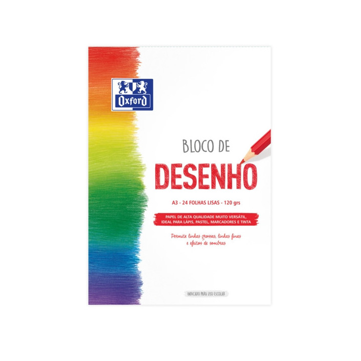 Oxford Dibujo Escolar Bloc Encolado A3 - Tapa Blanda/Contratapa Rigida - 24 Hojas 120gr - Papel Liso