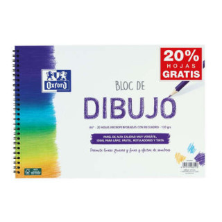 Oxford Bloc de Dibujo Escolar Espiral Formato A4+ con Reacuadro - 20 Hojas Microperforadas 130gr Color natural - Papel de Super