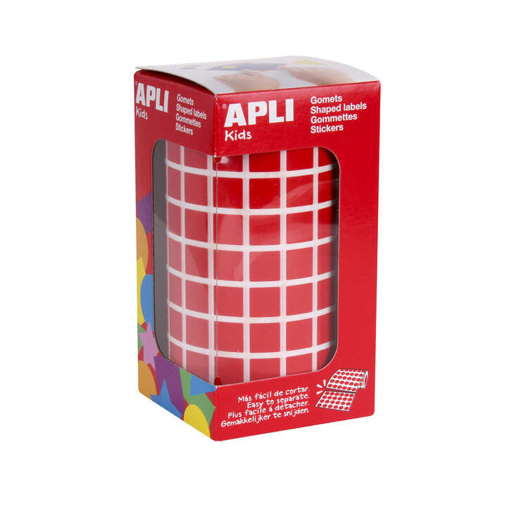 Apli Gomets Cuadrados Rojos - Tamaño 10x10mm - 59 Hojas Pretroqueladas - 6372 Gomets por Rollo - Adhesivo Base Agua - Cumple N
