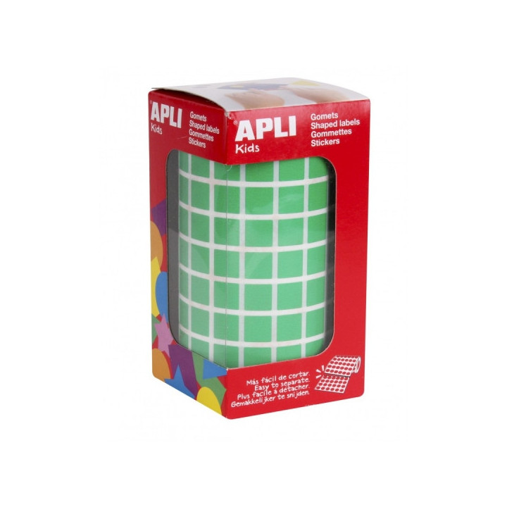Apli Rollo de Gomets Cuadrados - Adhesivo Permanente - 6.372 Gomets - Desarrolla Habilidades y Creatividad - Adhesivo Base Agua