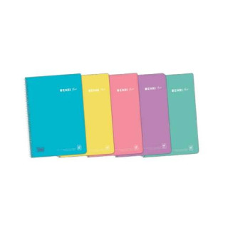 Enri Plus Cuaderno Espiral Formato Folio Cuadriculado 4x4mm - 80 Hojas 90gr con Margen - Cubierta de Plastico - Colores Pastel