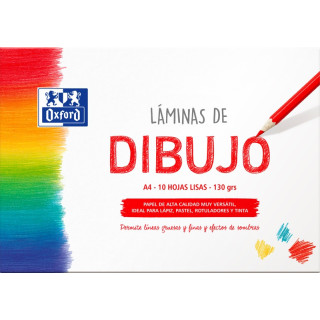 Oxford Dibujo Escolar Sobre de Laminas de Dibujo A4 - 10 Hojas de 130gr - Papel Liso de Alta Calidad - Ideal para Estudiantes y