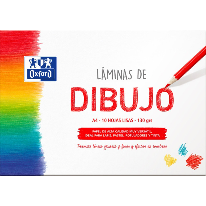 Oxford Dibujo Escolar Sobre de Laminas de Dibujo A4 - 10 Hojas de 130gr - Papel Liso de Alta Calidad - Ideal para Estudiantes y