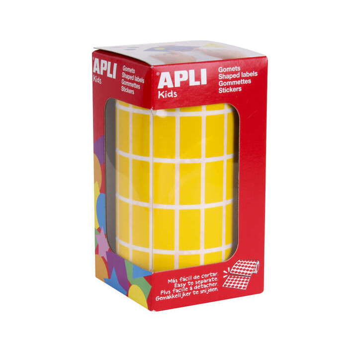 Apli Gomets Rectangulares Amarillos - 20x10mm - 59 Hojas Pretroqueladas - 3540 Unidades por Rollo - Ideal para Escuelas y Talle