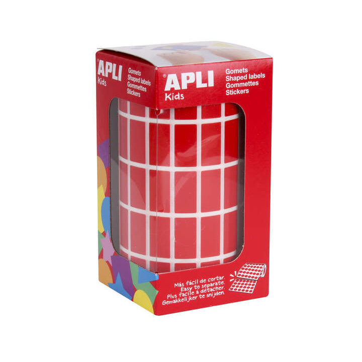 Apli Gomets Rectangulares Rojos - 20x10mm - 59 Hojas Pretroqueladas - 3540 Gomets por Rollo - Ideal para Actividades Infantiles