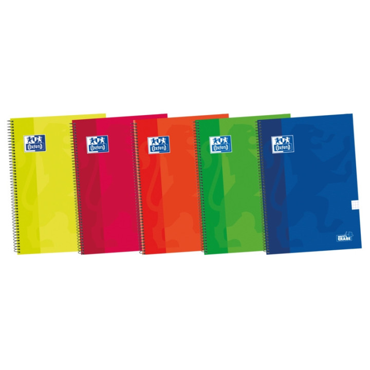 Oxford School Classic Write&Erase Fº Cuaderno Espiral - Tapa Extradura Resistente - Cuadricula 5x5 con Margen - 80 Hojas - Col