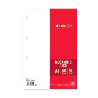 Enri Plus Recambio Formato A4 - Liso 4 Taladros - 100 Hojas 90gr