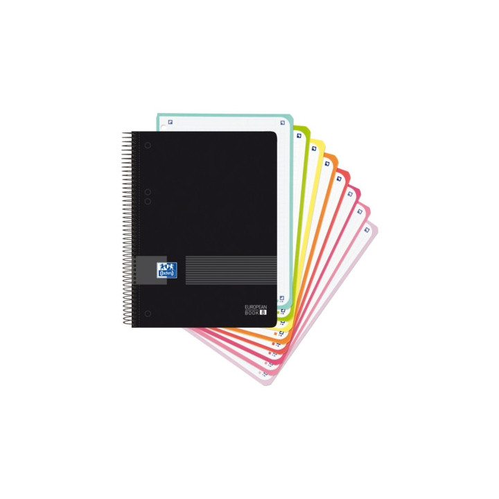 Oxford Europeanbook 8 Live & Go Cuaderno Espiral A5+ 160 Hojas Cuadricula 5x5 - 8 Bandas de Color - Tapa de Plastico Resistente