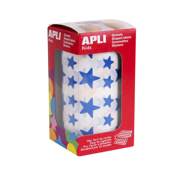 Apli Gomets Estrella Azul - 12.5mm y 19.5mm - Adhesivo Permanente - 59 Hojas Pretroqueladas - 2.360 Gomets por Rollo