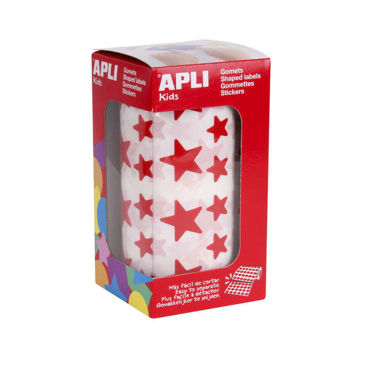 Apli Gomets Estrella Rojos - 12.5mm y 19.5mm - Adhesivo Permanente - 59 Hojas - 2360 Gomets por Rollo - Ideal para Desarrollar