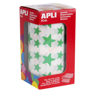 Apli Gomets Estrella Verde - 12.5mm y 19.5mm - Adhesivo Permanente - 2360 Gomets por Rollo - Ideal para Escuelas y Talleres Inf