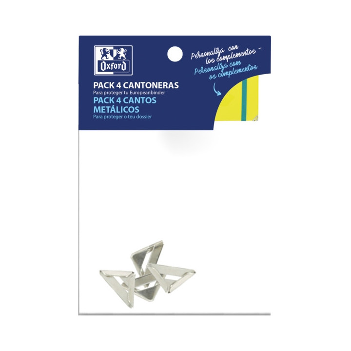 Oxford Pack de 4 Cantoneras Metalizadas - Protege las Esquinas de tus Carpetas o Cuadernos - Diseño Elegante y Duradero