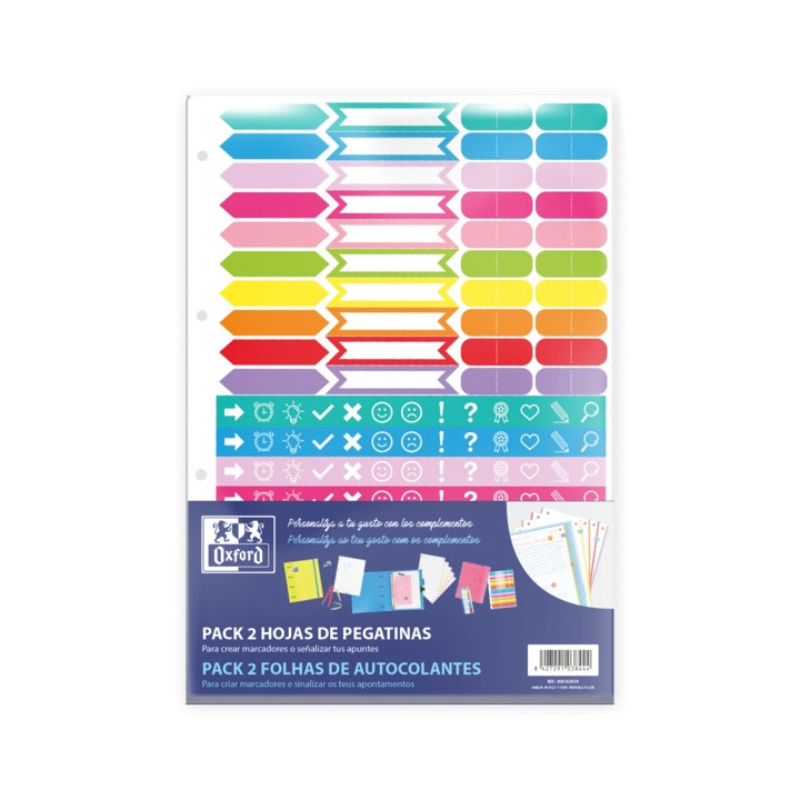 Oxford Pack de 2 Hojas de Stickers - Diseño Variado - Adhesivo de Alta Calidad - Ideal para Decorar Cuadernos