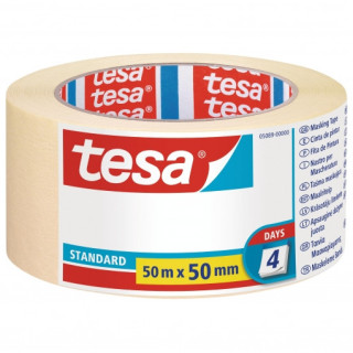 Tesa Standard Cinta de Pintor 50mm x 50m - Fabricada en Papel - Libre de Disolventes - No deja Residuos