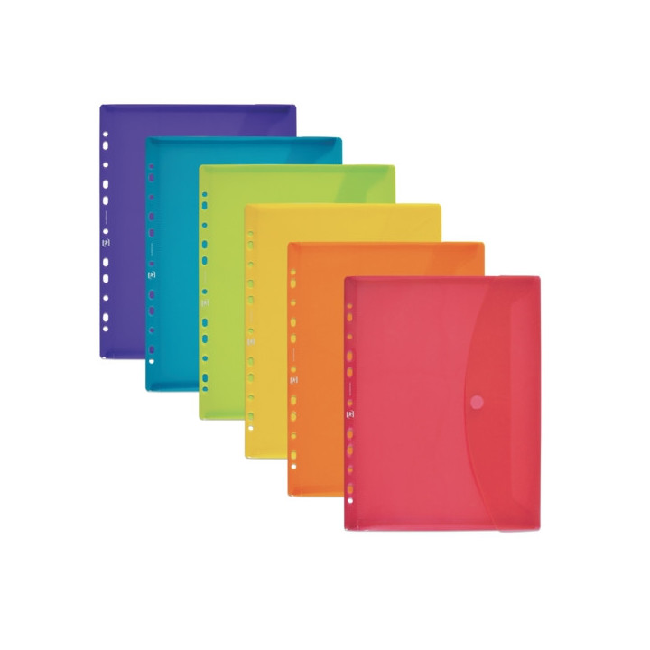Oxford Sobre Portadocumentos Multitaladro A5 - Capacidad para 25 Hojas - Cierre de Velcro - 11 Taladros - Plastico Flexible Tra