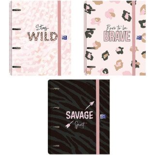 Oxford Animal Print Europeanbinder A4+ Carpeta de Anillas 4D 35mm con Recambio 5x5 - Lomo de 45mm - Tapa Extradura con Cierre d