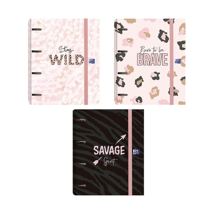 Oxford Animal Print Europeanbinder A4+ Carpeta de Anillas 4D 35mm con Recambio 5x5 - Lomo de 45mm - Tapa Extradura con Cierre d